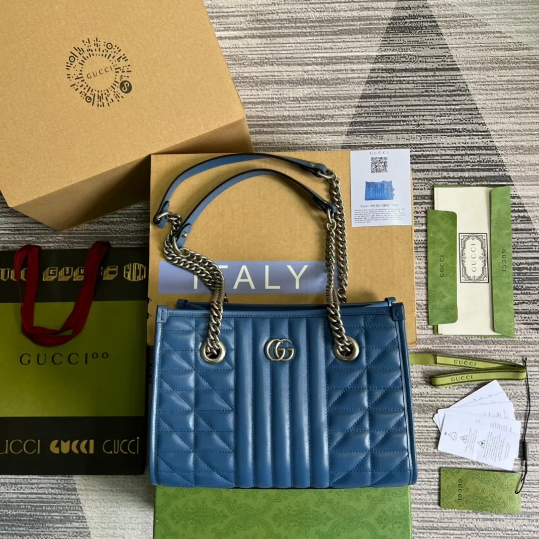 Gucci Marmont Small Matelasse Tote Blue