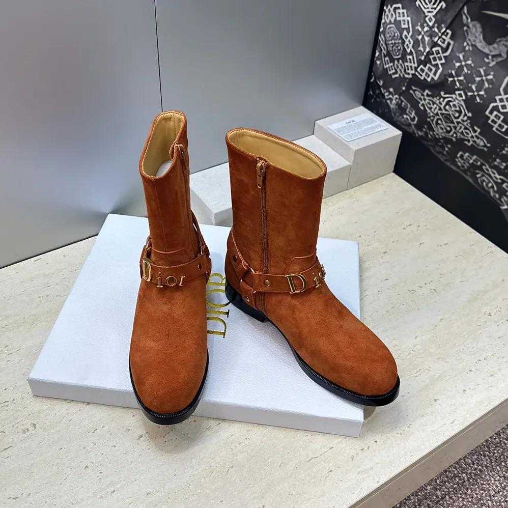 Dior Bolt Ankle Boot Cognac Brown Suede Calfskin for Women Dior Bolt Ankle Boot Cognac Brown Suede Calfskin for Women