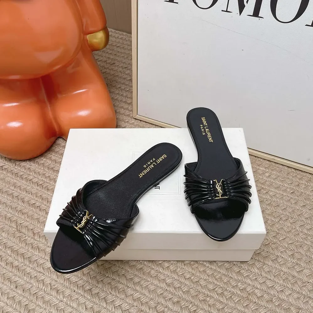 Saint Laurent YSL Babylone Slides In Smooth Leather Black for Women