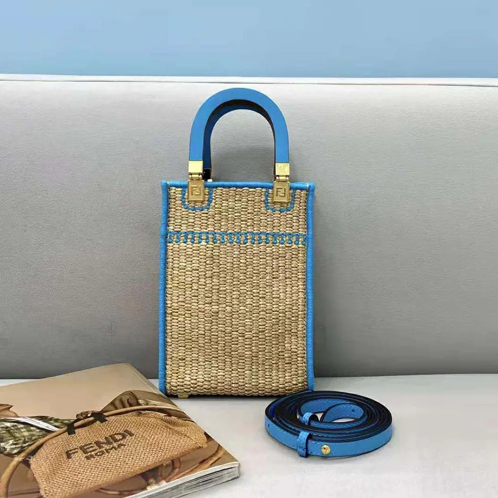 Fendi Mini Sunshine Shopper Braided Straw Mini for Women in Bag Fendi Mini Sunshine Shopper Braided Straw Mini for Women in Bag