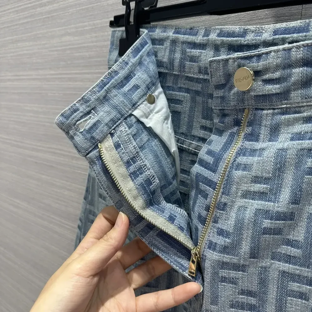 Fendi Long Jeans Light Blue FF Denim Pants for Women Fendi Long Jeans Light Blue FF Denim Pants for Women