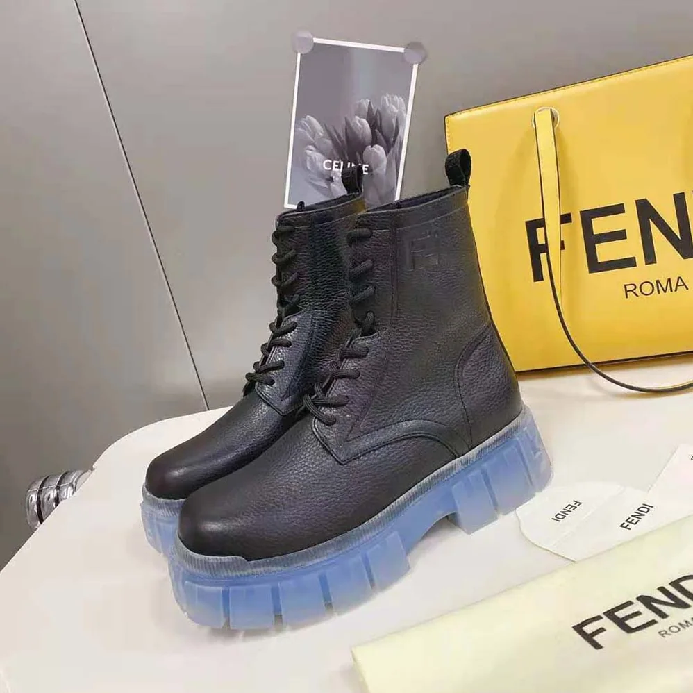 Fendi Force Black Leather Ankle Boots for Women