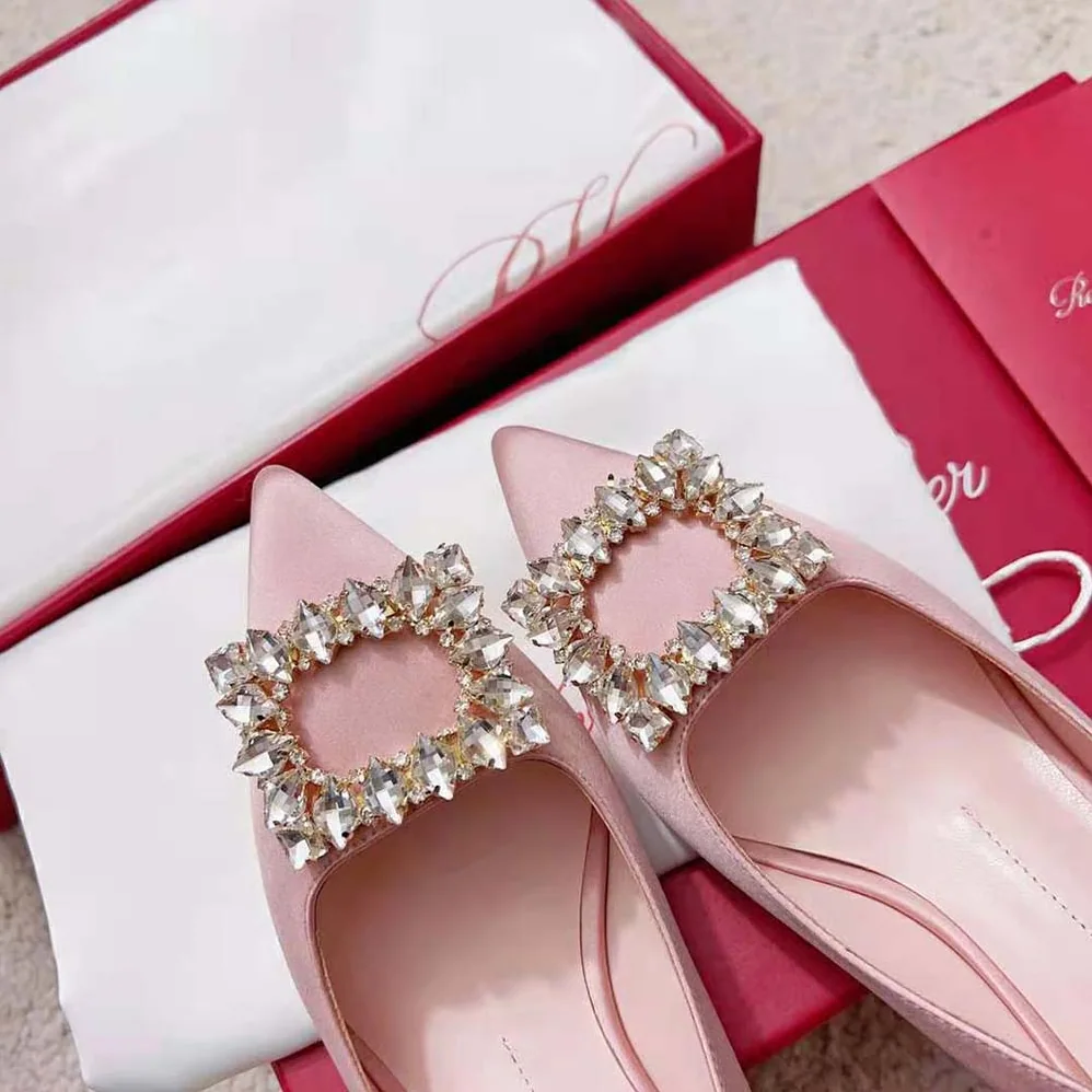 Roger Vivier Virgule Strass Buckle Slingback Pumps in Satin for Women in Pink Roger Vivier Virgule Strass Buckle Slingback Pumps in Satin for Women in Pink