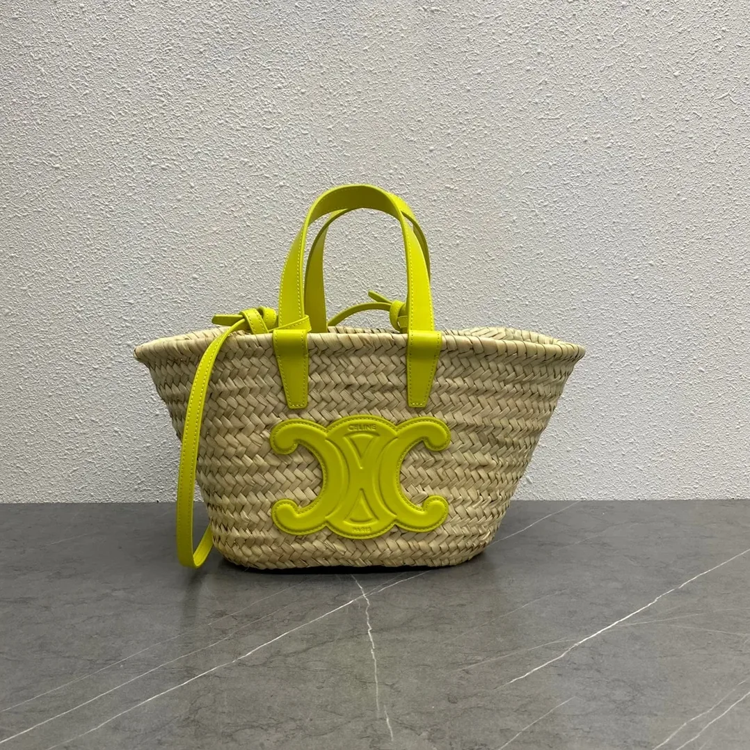 Celine Teen Triomphe Celine Classic Panier In Palm Leaves And Lizard Yellow / .11CT Celine Teen Triomphe Celine Classic Panier In Palm Leaves And Lizard Yellow / .11CT