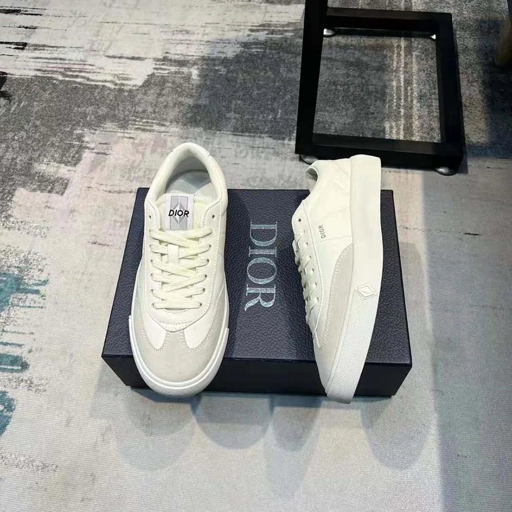 Dior B101 Sneaker Cream Smooth Calfskin and Greige Nubuck for Men Dior B101 Sneaker Cream Smooth Calfskin and Greige Nubuck for Men