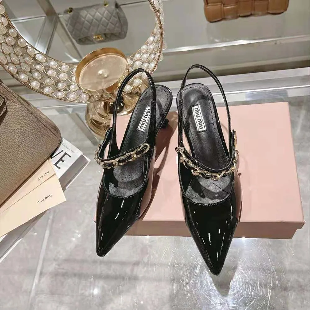 Miu Miu Patent Leather Slingback Pumps in 55mm Heel Height for Women in Black Miu Miu Patent Leather Slingback Pumps in 55mm Heel Height for Women in Black