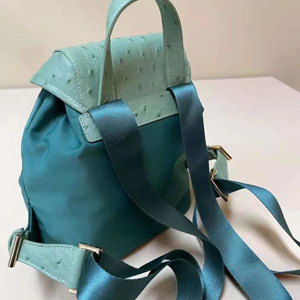 Prada Re-Nylon and Ostrich Leather Backpack for Women in Green