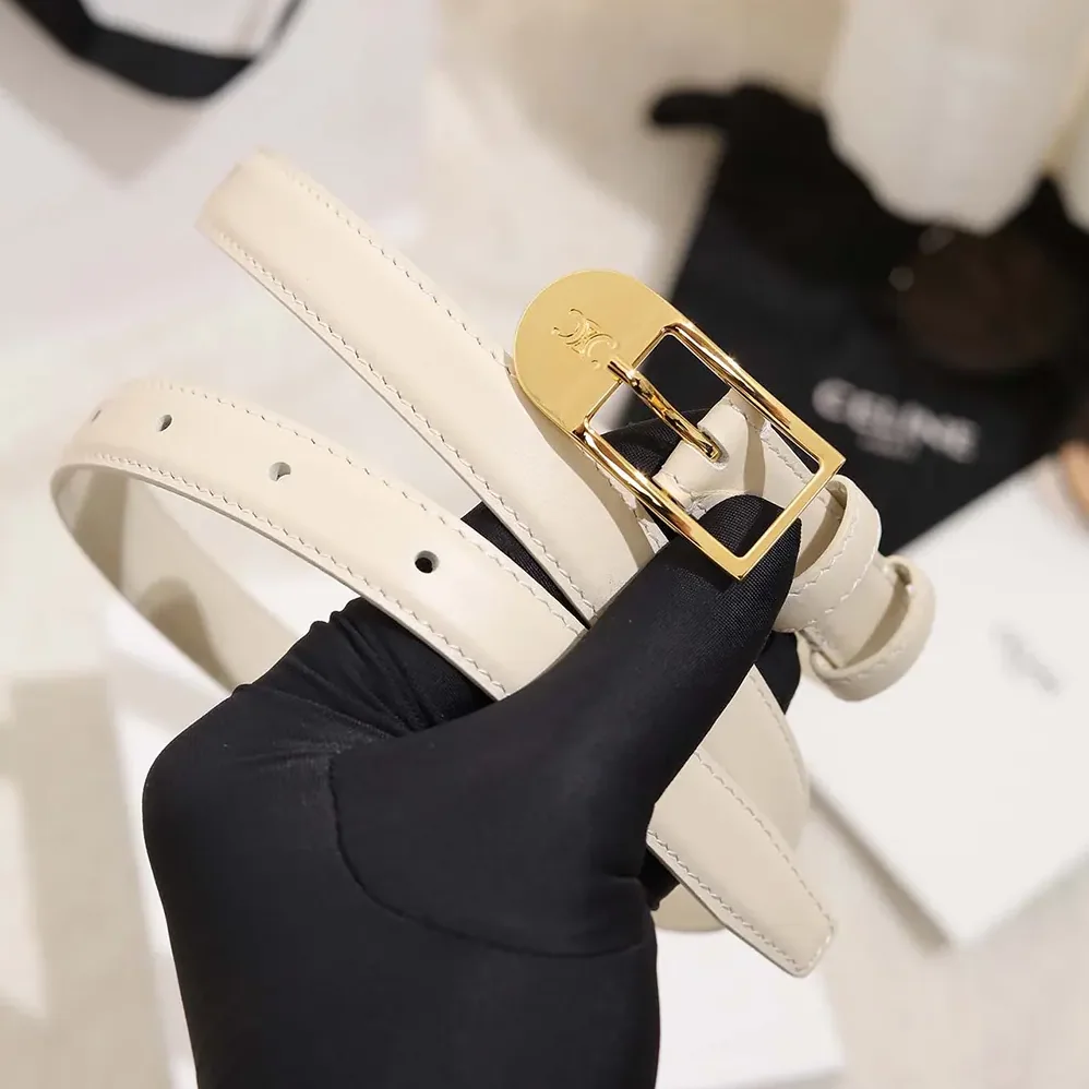 Celine Bc-25 18mm Belt In Taurillon Leather for Women in White Celine Bc-25 18mm Belt In Taurillon Leather for Women in White
