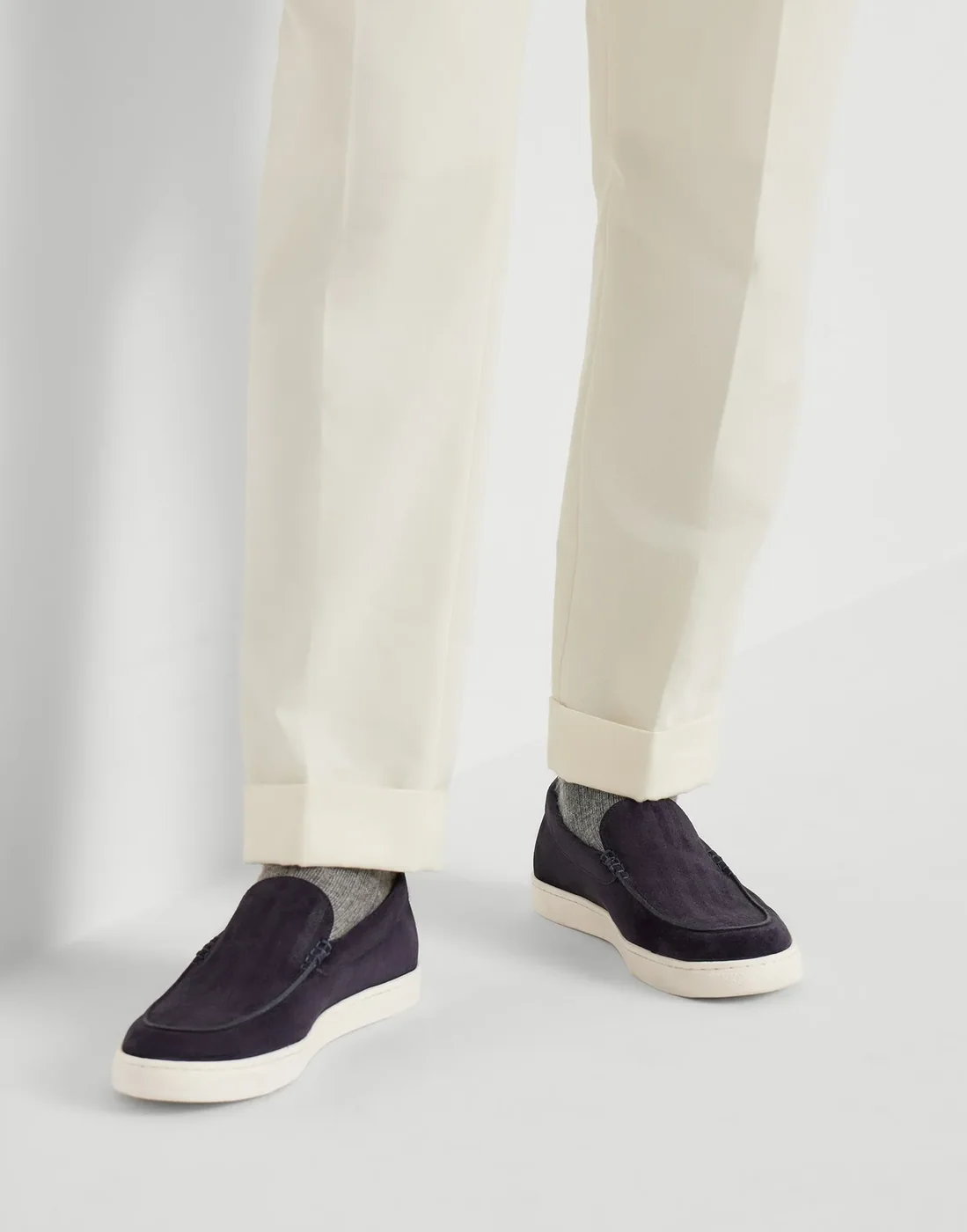 Brunello Cucinelli Chevron Effect Suede Hazelnut Loafers - 252MZUHVSN335 Brunello Cucinelli Chevron Effect Suede Hazelnut Loafers - 252MZUHVSN335