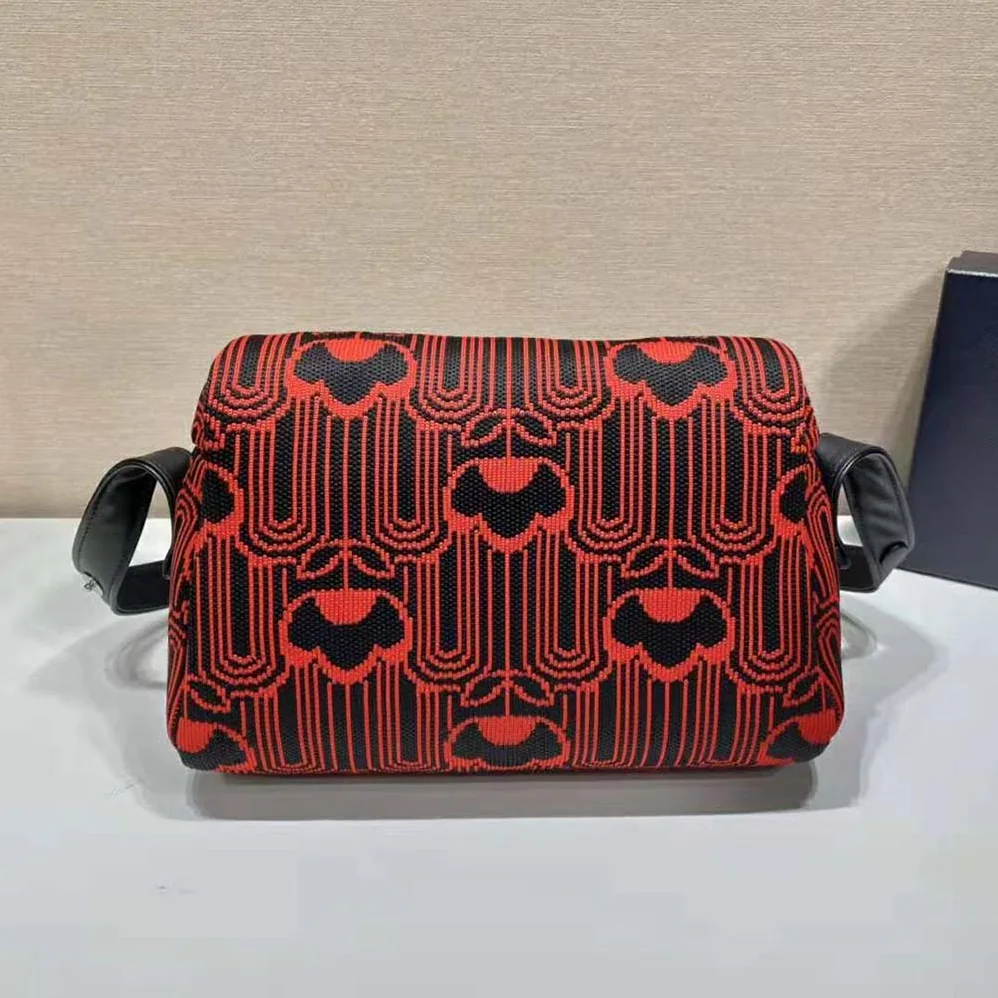 Prada Jacquard Knit and Leather Prada Signaux Bag for Women in Red Prada Jacquard Knit and Leather Prada Signaux Bag for Women in Red