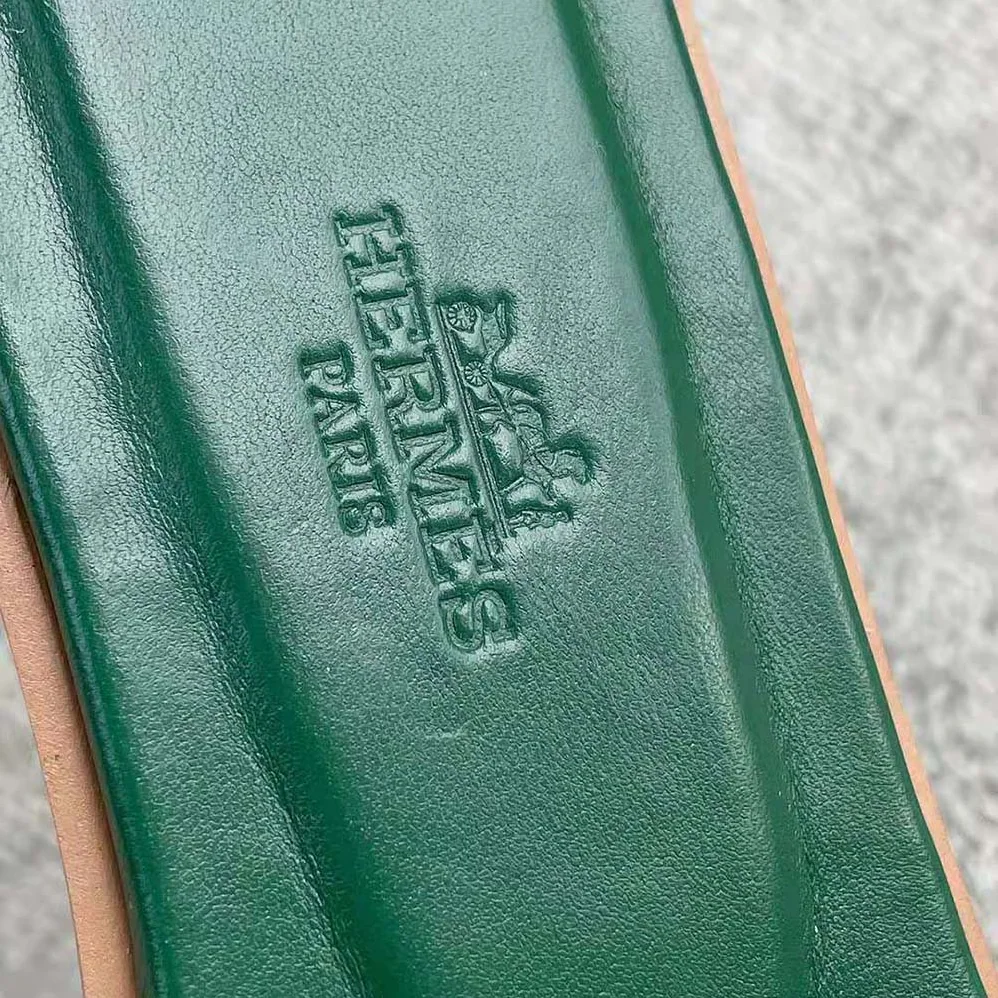 Hermes Oran Sandal in Fringed H Canvas for Women in Green