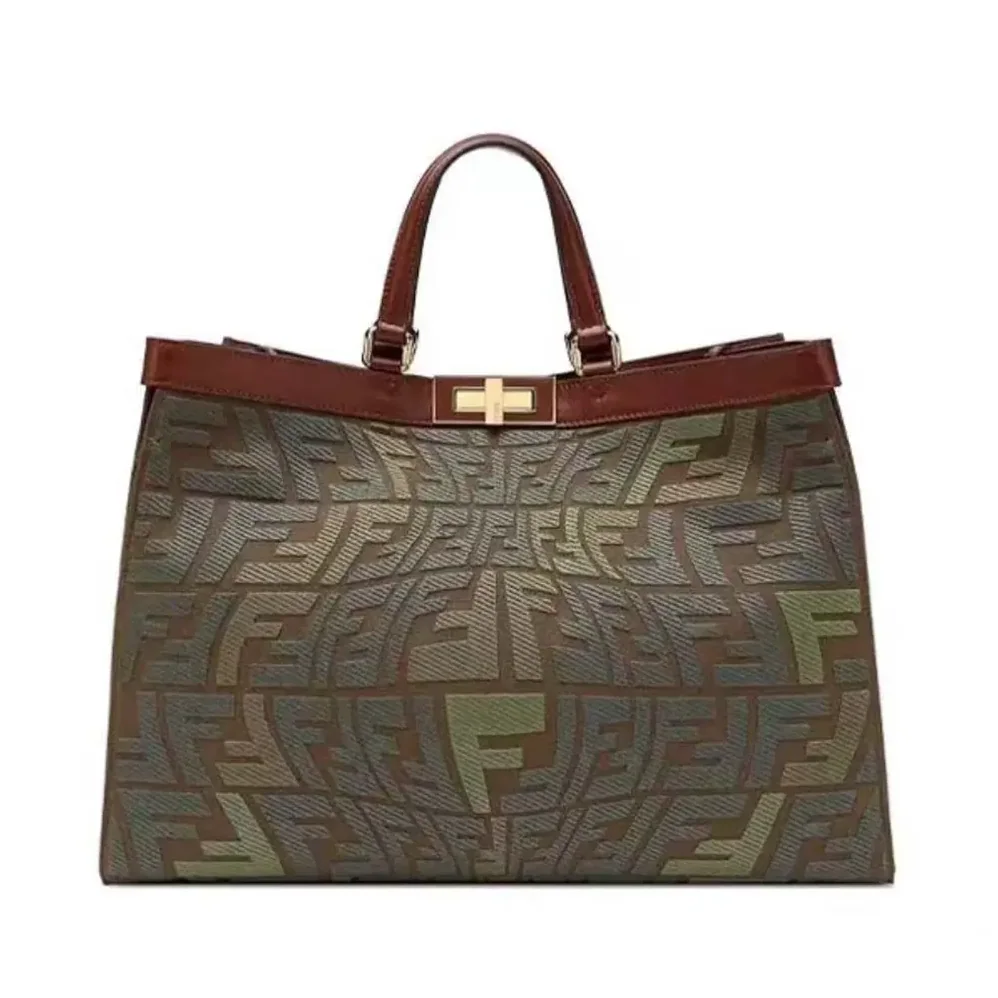 Fendi Peekaboo X-Tote Embroidered Green Canvas Bag for Women Fendi Peekaboo X-Tote Embroidered Green Canvas Bag for Women