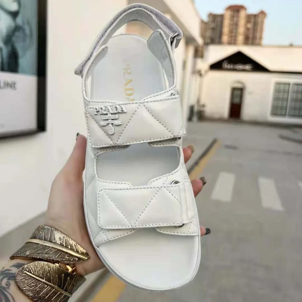 Prada Padded Nappa Leather Sandals for Women in White