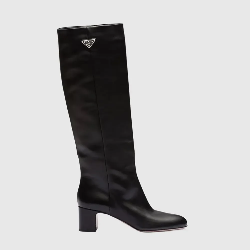 Prada Brushed Leather Boots in 55mm Heel Black for Women Prada Brushed Leather Boots in 55mm Heel Black for Women