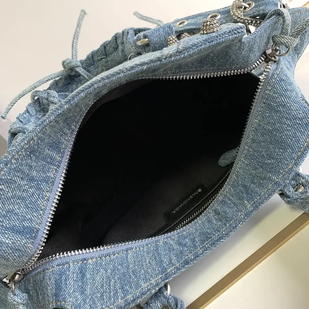 Balenciaga Neo Cagole City Handbag Denim with Rhinestones in Blue for Women Balenciaga Neo Cagole City Handbag Denim with Rhinestones in Blue for Women