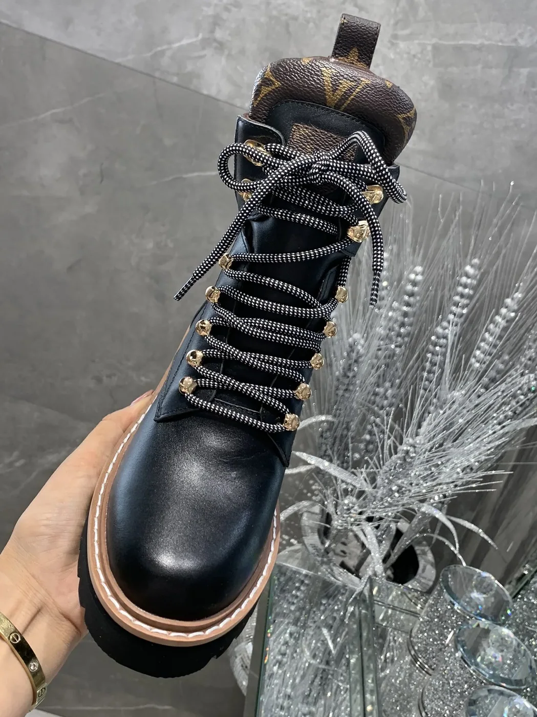 Louis Vuitton Territory Flat Military Boots Black LV 1A958N
