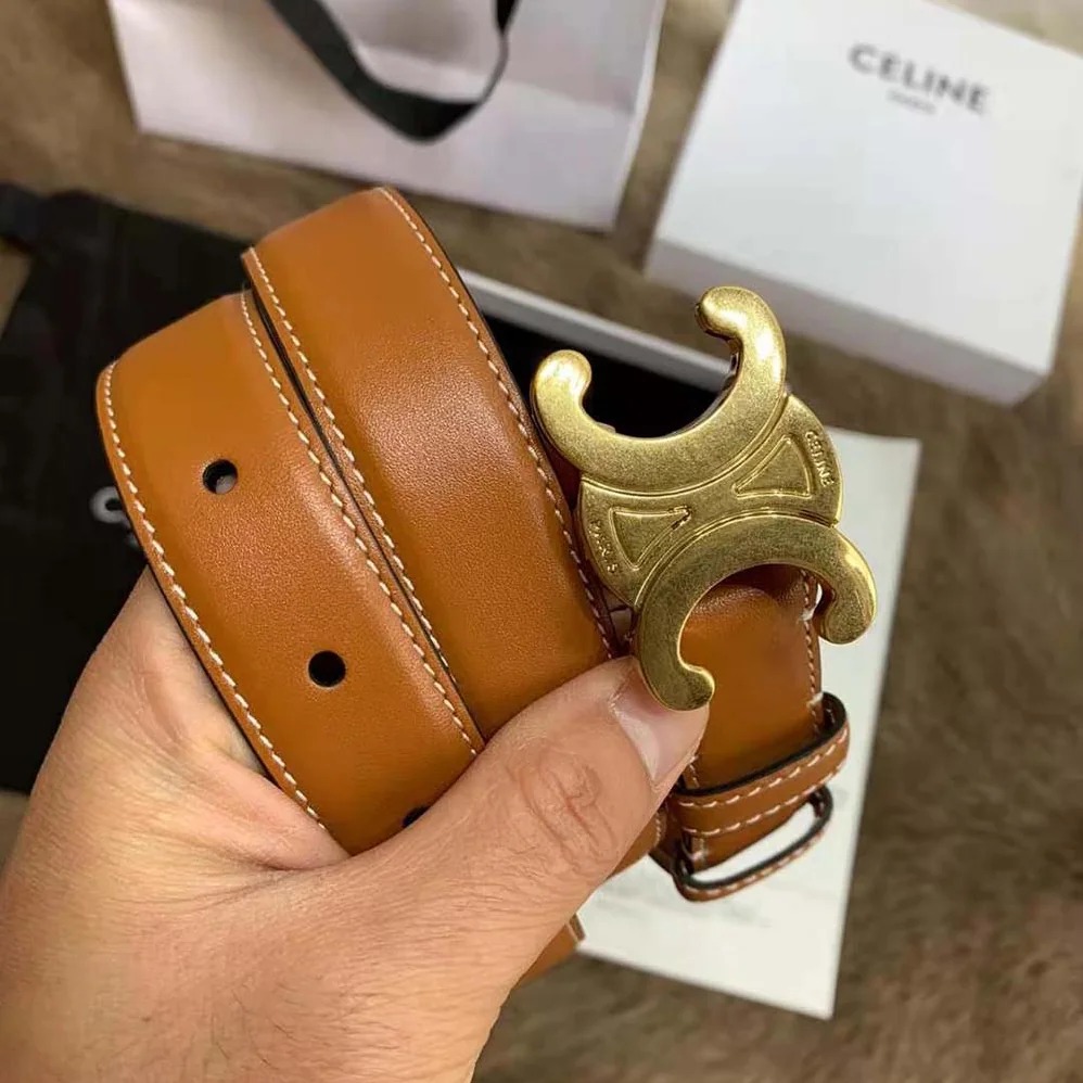 Celine Triomphe Belt in Natural Calfskin for Women in Brown