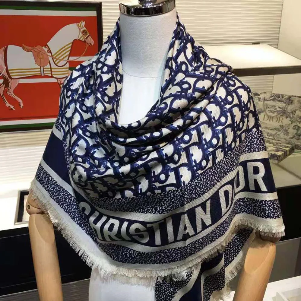 Dior Dior Oblique Square Scarf Navy Blue Silk Twill for Women