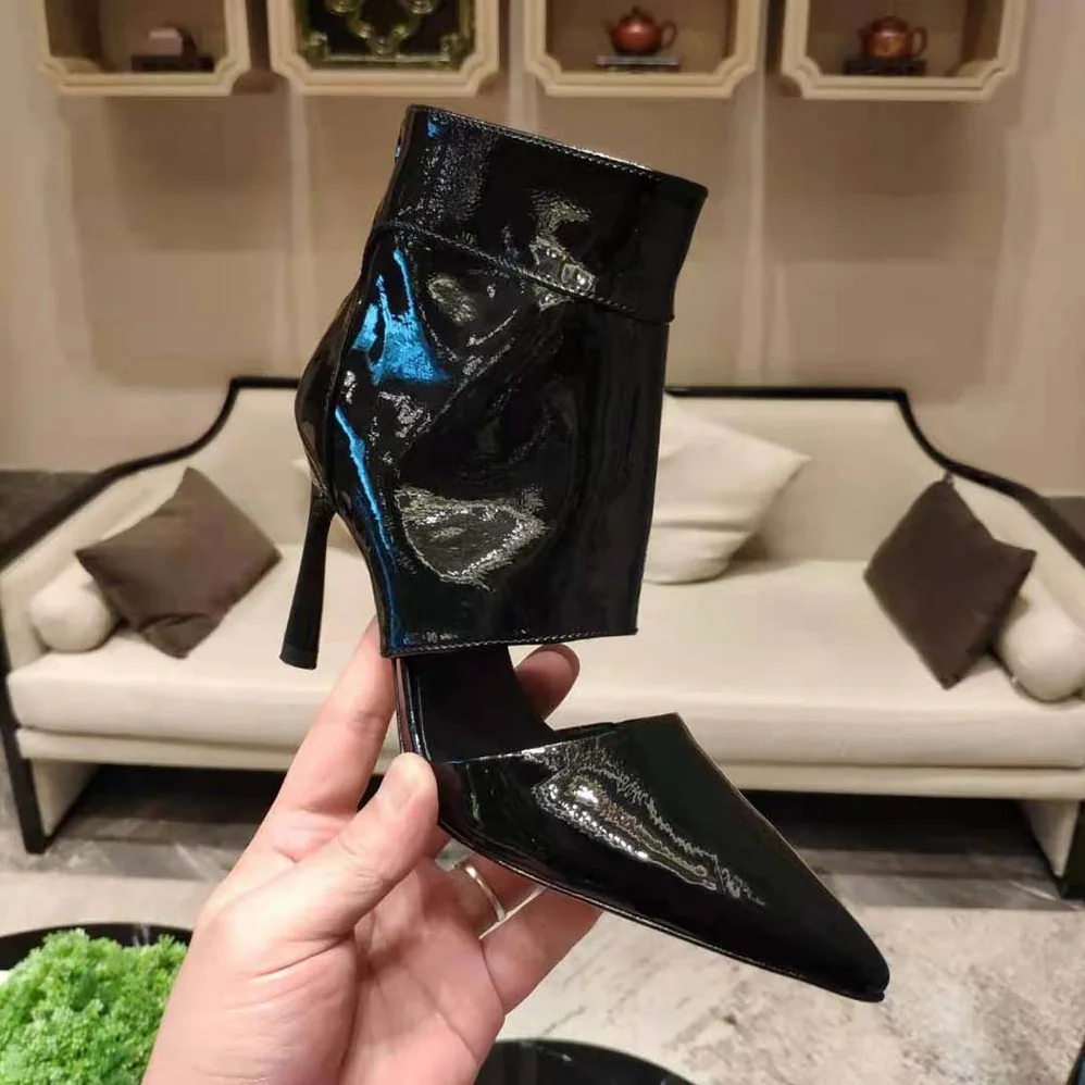 Jimmy Choo Tara 100 Black Naplack Cut Out Ankle Boots for Women Jimmy Choo Tara 100 Black Naplack Cut Out Ankle Boots for Women