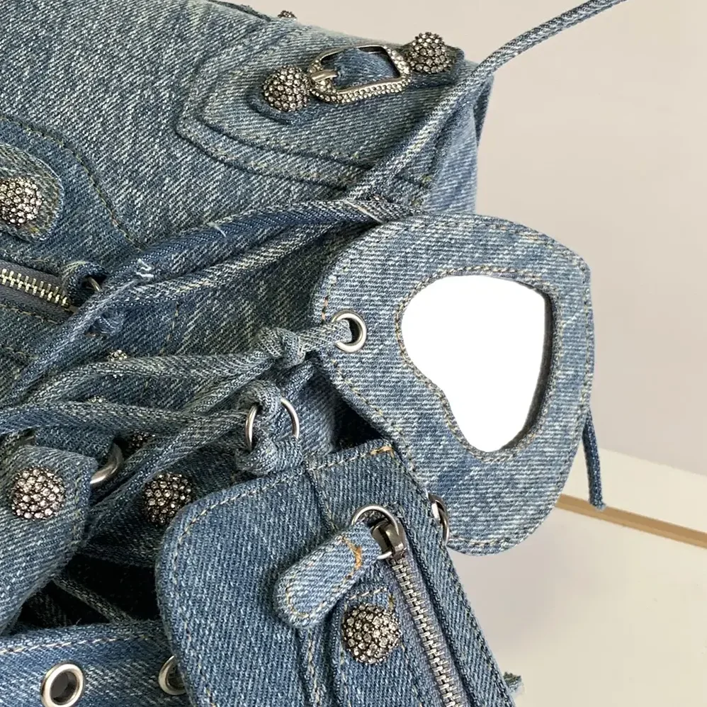 Balenciaga Neo Cagole City Handbag Denim with Rhinestones in Blue for Women Balenciaga Neo Cagole City Handbag Denim with Rhinestones in Blue for Women