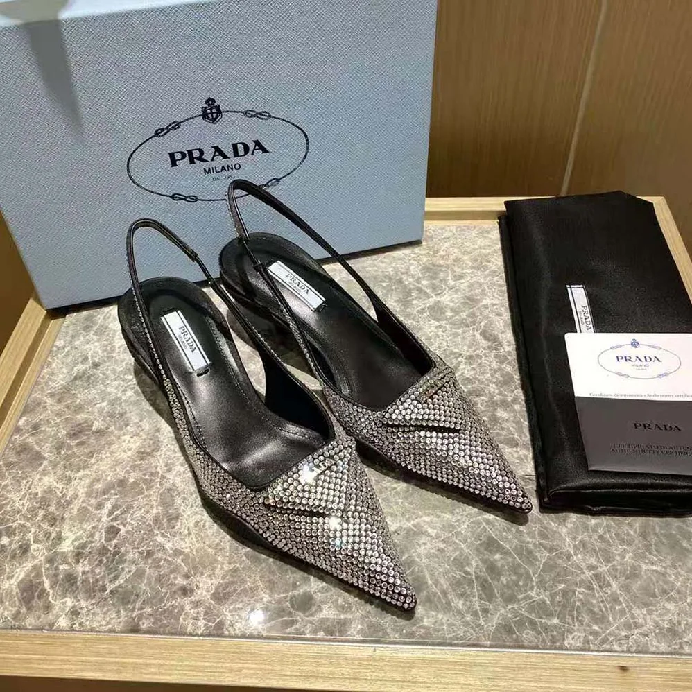 Prada Satin Sling for Women in Back Pumps with Crystals
