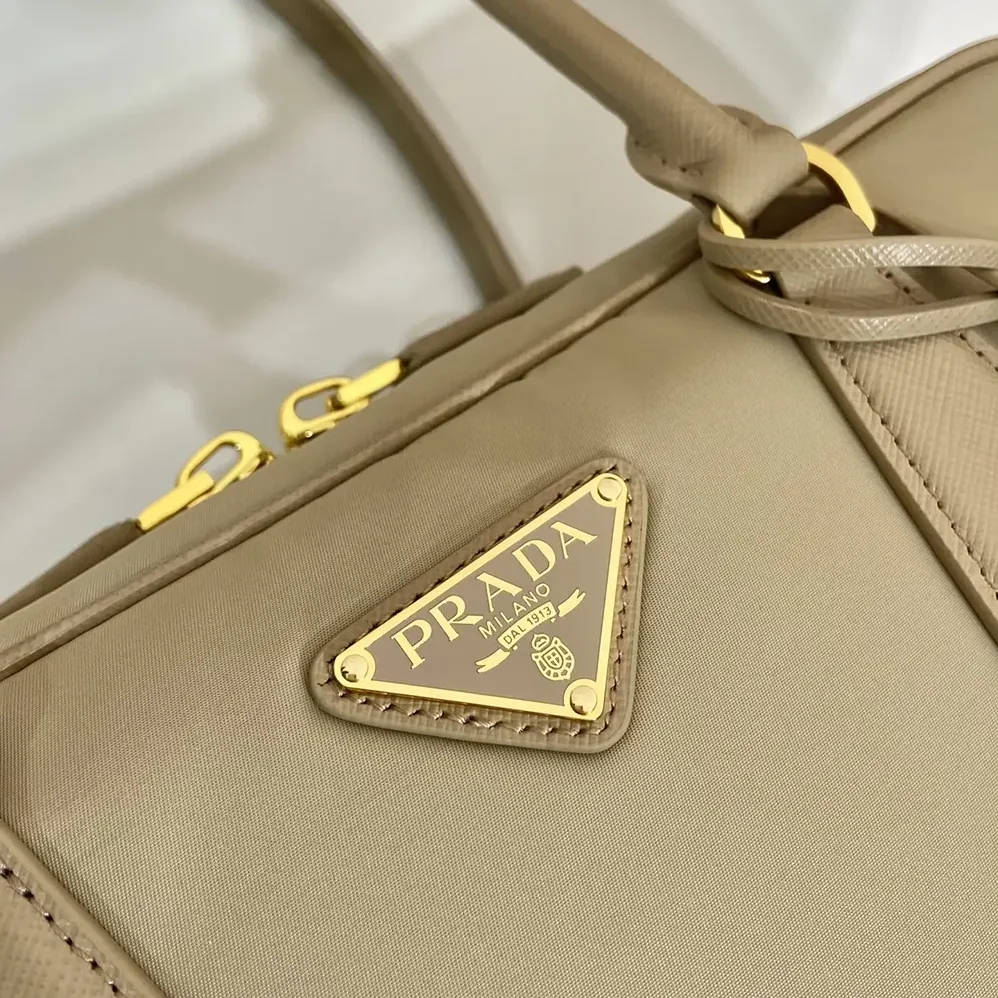 Prada Re-Edition 1978 Medium Re-Nylon and Saffiano Leather Two-handle Bag for Women in Sandy