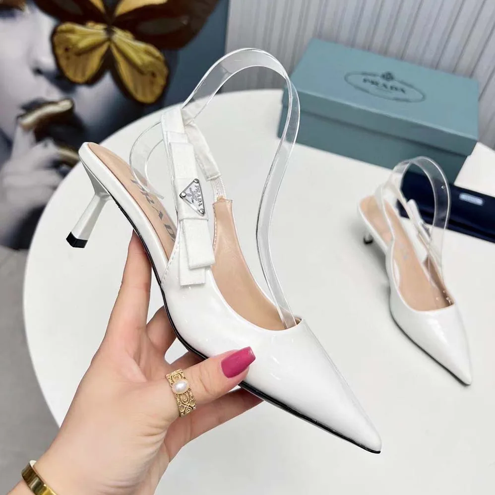 Prada Patent-Leather Slingback Pumps for Women in White Prada Patent-Leather Slingback Pumps for Women in White