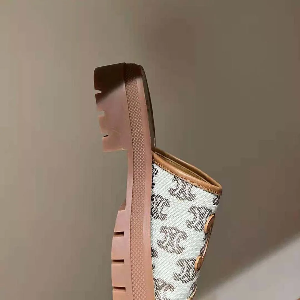 Celine Clea Triomphe Slide in Triomphe Stamped Canvas & Calfskin for Women