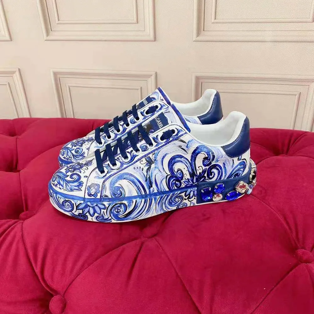 Dolce Gabbana D&G Majolica for Unisex in Print Calfskin Portofino Sneakers