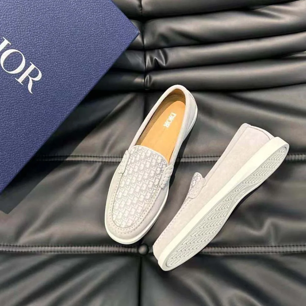 Dior Granville Loafer Dior Gray Suede and Dior Oblique Jacquard for Men Dior Granville Loafer Dior Gray Suede and Dior Oblique Jacquard for Men