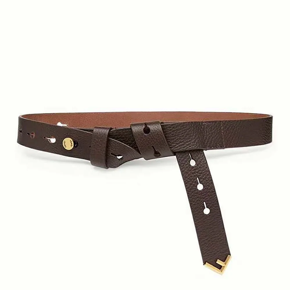 Fendi Long Tie Belt with F-Shaped Tip for Women in Brown Fendi Long Tie Belt with F-Shaped Tip for Women in Brown