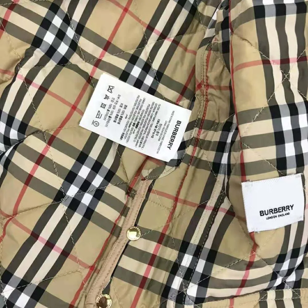 Burberry Kids' Corduroy Collar Diamond Quilted Jacket in Beige
