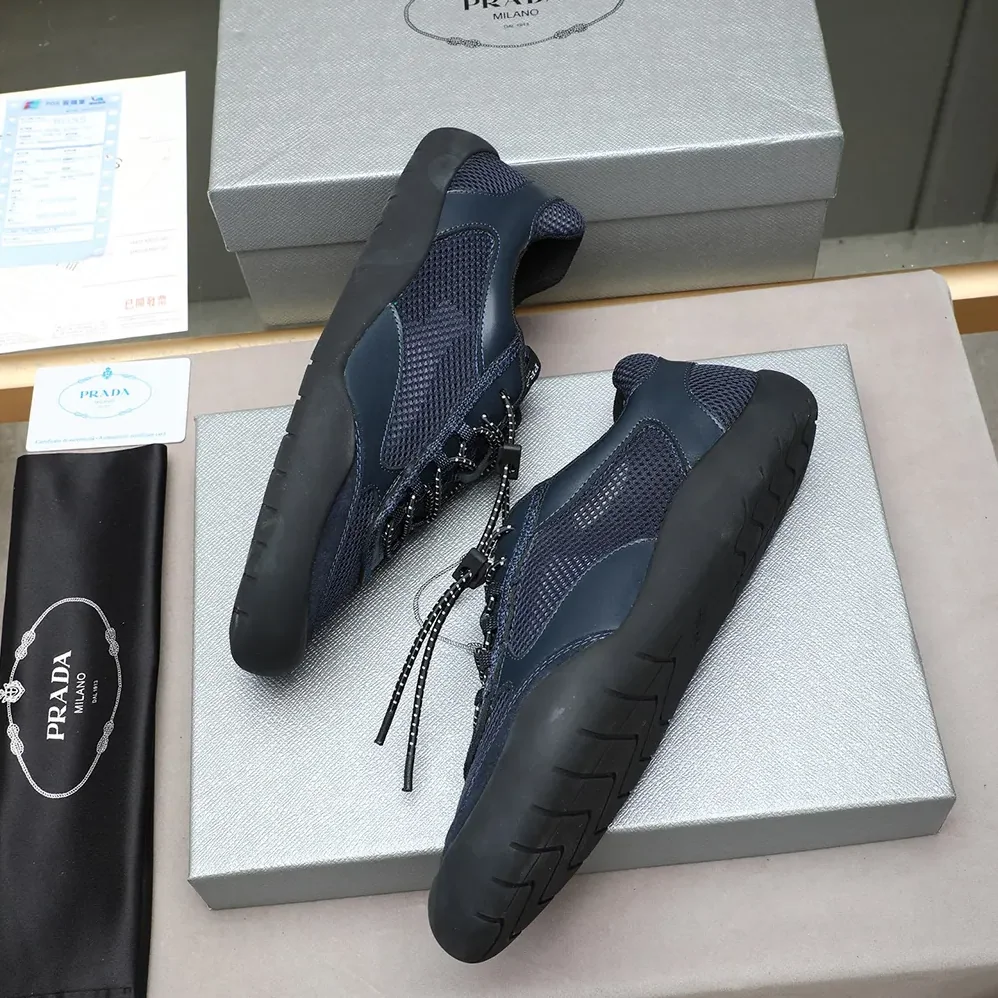 Prada Speedrock Patent Leather and Mesh Fabric Sneakers for Unisex in Navy