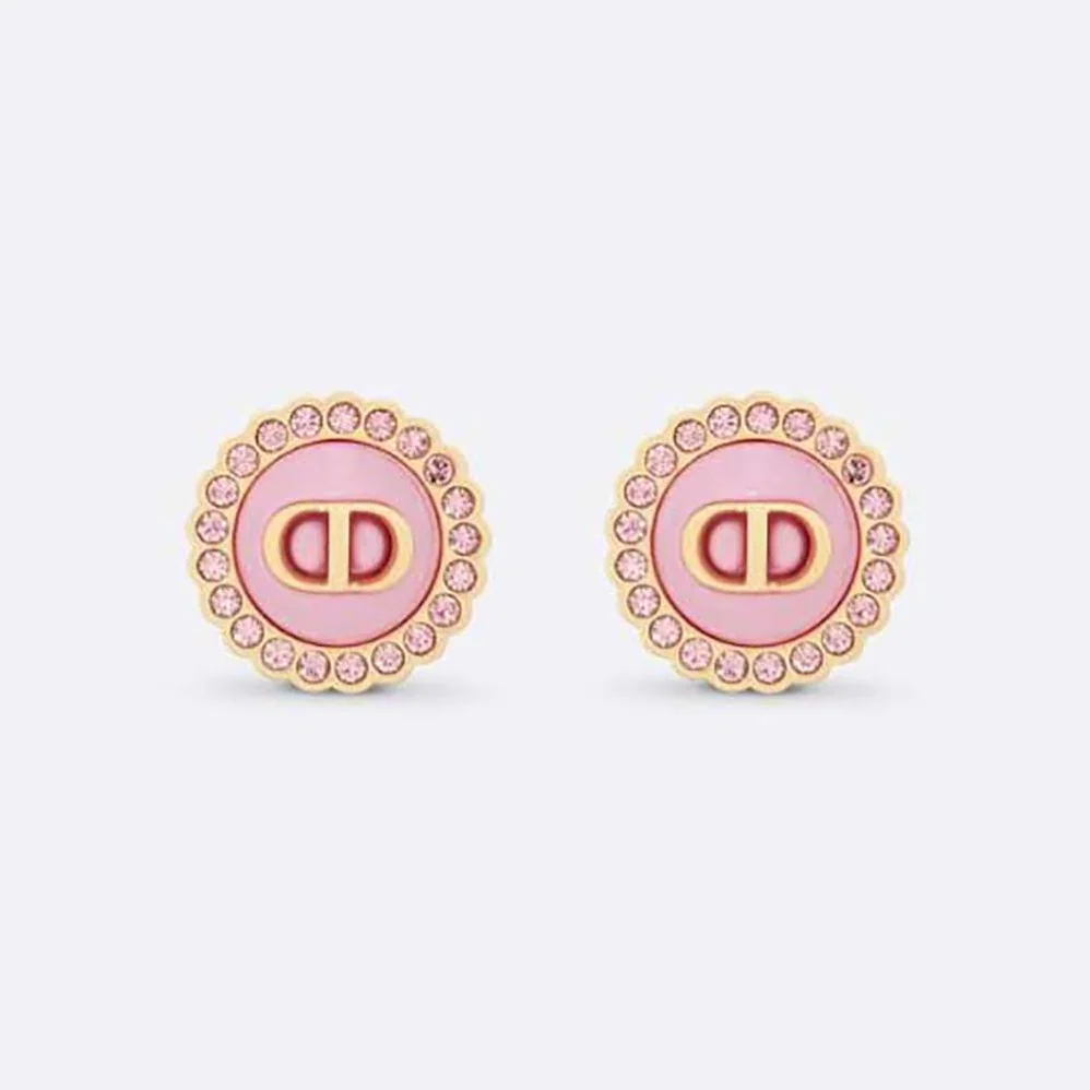 Dior Petit CD Stud Earrings Gold-Finish Metal Pink Crystals and Light Pink Glass for Women Dior Petit CD Stud Earrings Gold-Finish Metal Pink Crystals and Light Pink Glass for Women