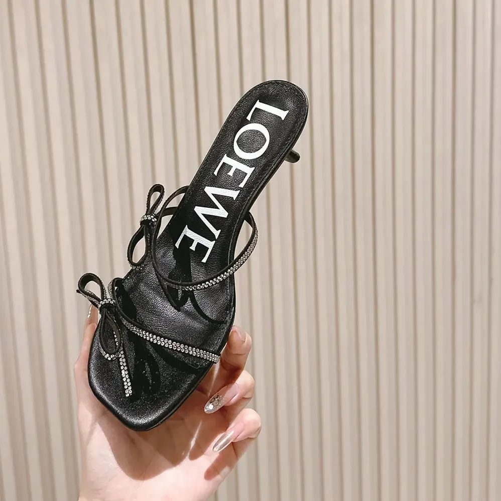 Loewe Petal Sandal in Suede and Rhinestones for Women in Black Loewe Petal Sandal in Suede and Rhinestones for Women in Black