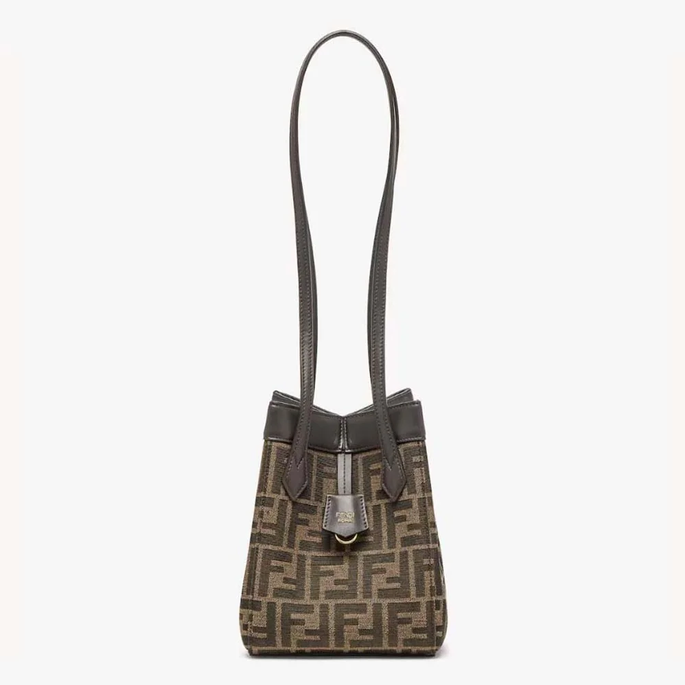 Fendi Origami Mini Brown FF Jacquard Fabric Mini Bag That Can be Transformed for Women
