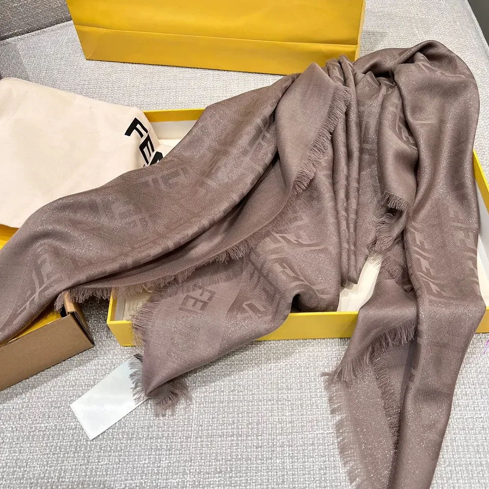 Fendi FF Shawl Dove Gray Silk and Wool Shawl for Unisex