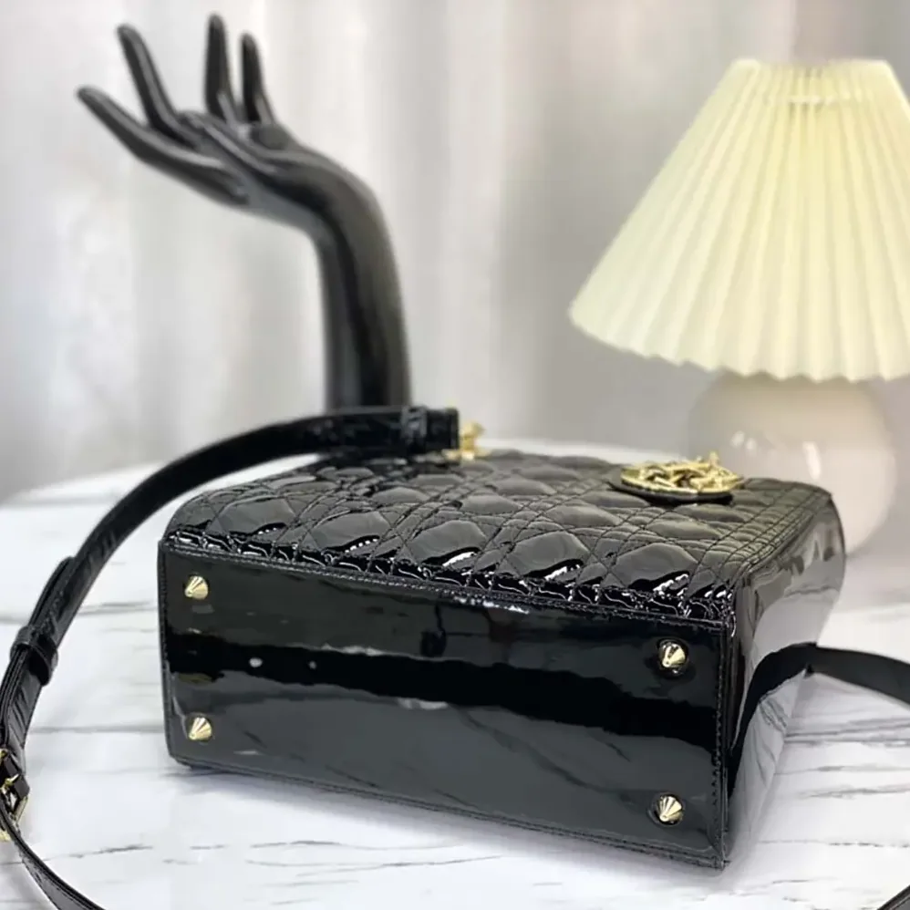 Dior Medium Lady Dior Bag Black Patent Cannage Calfskin for Women