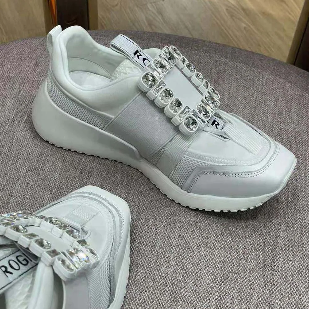 Roger Vivier Viv Go Rhinestone Buckle Sneakers in Technical Fabrics for Women in White