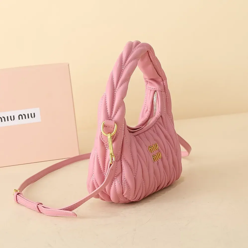 Miu Miu Wander Matelassé Nappa Leather Hobo Bag for Women in Pink