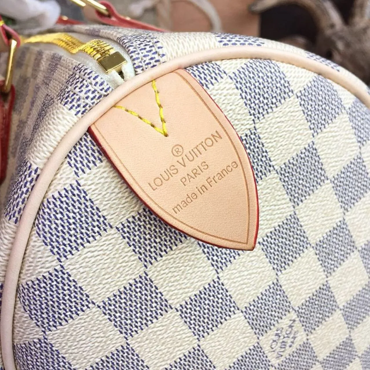 Louis Vuitton Speedy 30 Top Handle Bag / White/ Multicoloured Damier Azur Canvas Gold Hardware