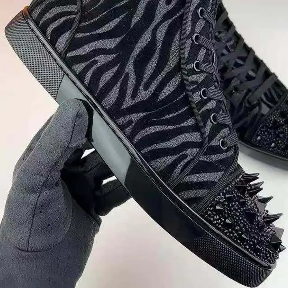 Christian Louboutin Lou Pik Pik Velvet High-Top Sneakers for Men in Black Christian Louboutin Lou Pik Pik Velvet High-Top Sneakers for Men in Black