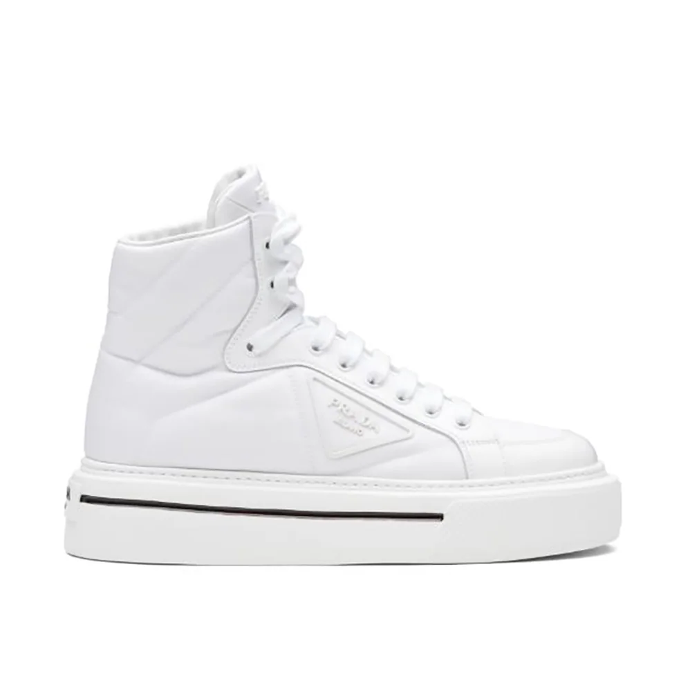 Prada Macro Re-Nylon and Brushed Leather High-top Sneakers for Women in White