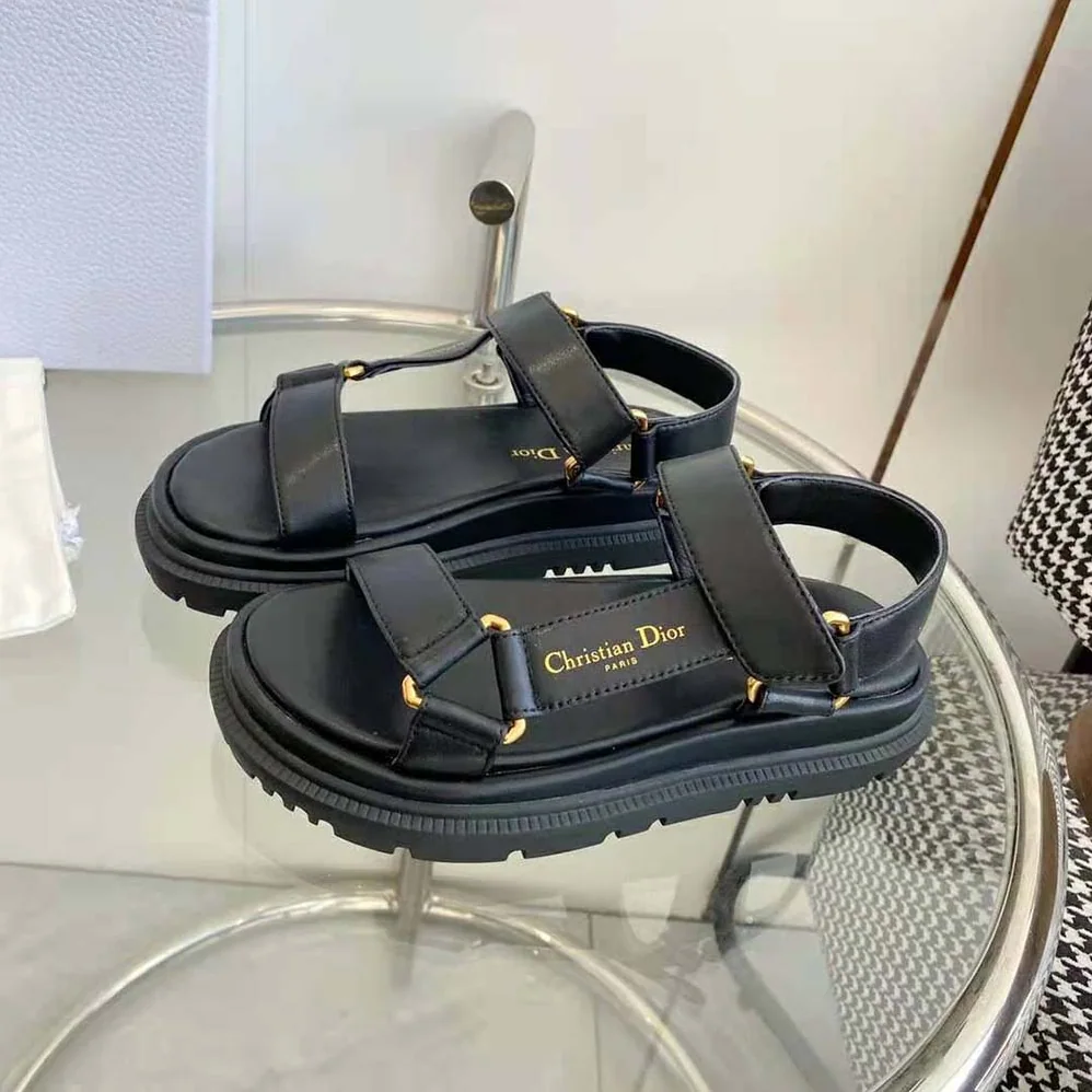 Dior D for Women in Wave Sandal Black Lambskin Dior D for Women in Wave Sandal Black Lambskin