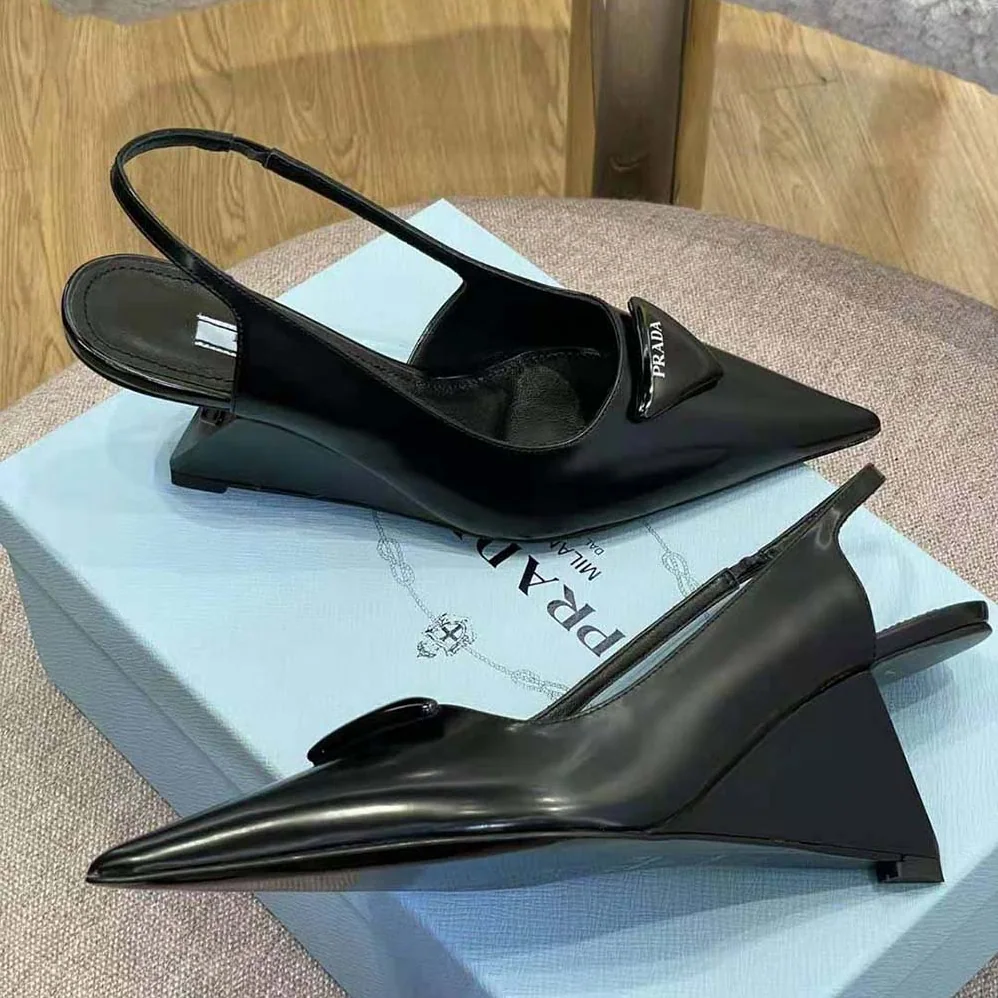 Prada Brushed Leather Slingback Pumps in 65mm Heel for Women in Black Prada Brushed Leather Slingback Pumps in 65mm Heel for Women in Black