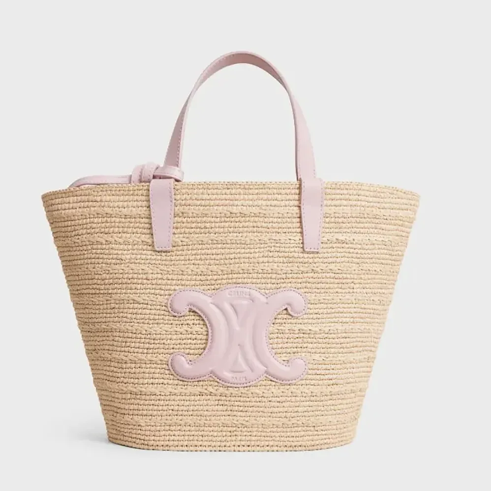 Celine Teen Supple Celine Classic Panier in Raffia and Calfskin for Women in Pink Celine Teen Supple Celine Classic Panier in Raffia and Calfskin for Women in Pink