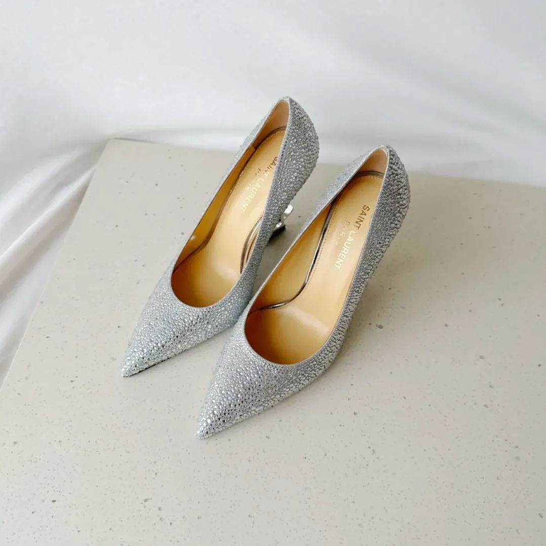 Saint Laurent Opyum Pumps In Rhinestones Silver Saint Laurent Opyum Pumps In Rhinestones Silver