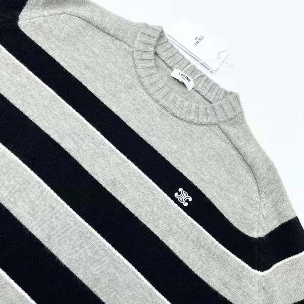 Celine Triomphe Crew Neck Sweater in Striped Wool for Women Celine Triomphe Crew Neck Sweater in Striped Wool for Women