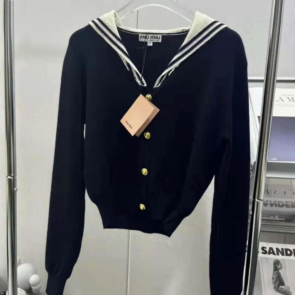 Miu Miu Cashmere Cardigan with Intarsia Logo for Women Miu Miu Cashmere Cardigan with Intarsia Logo for Women