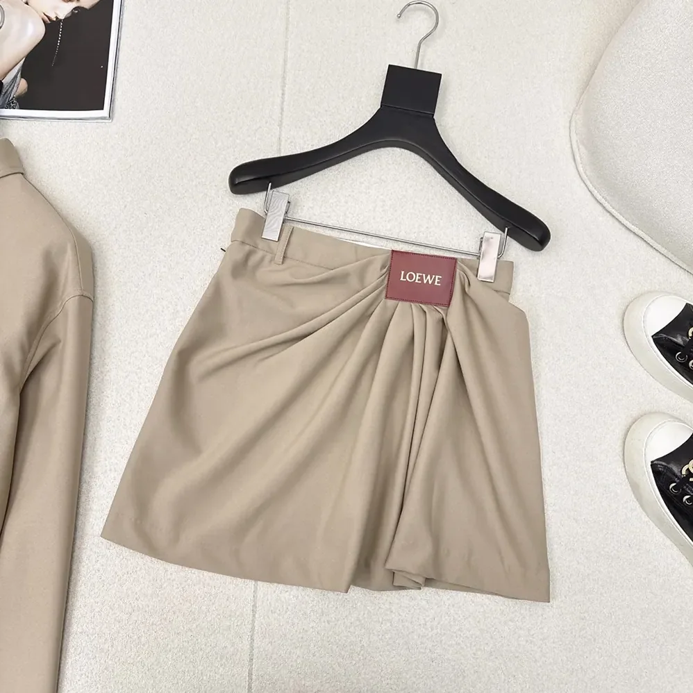 Loewe Draped Skirt in Cotton and Silk for Women in Khaki Brown Loewe Draped Skirt in Cotton and Silk for Women in Khaki Brown